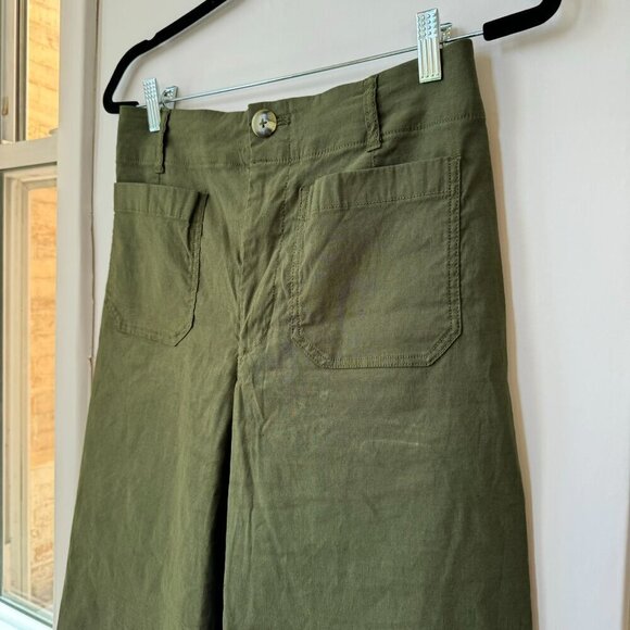 Anthropologie The Colette Linen Cropped Wide Leg Pants Maeve Edition Green 27 - Picture 5 of 9